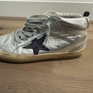 Golden Goose Silver Sneakers with Black Star